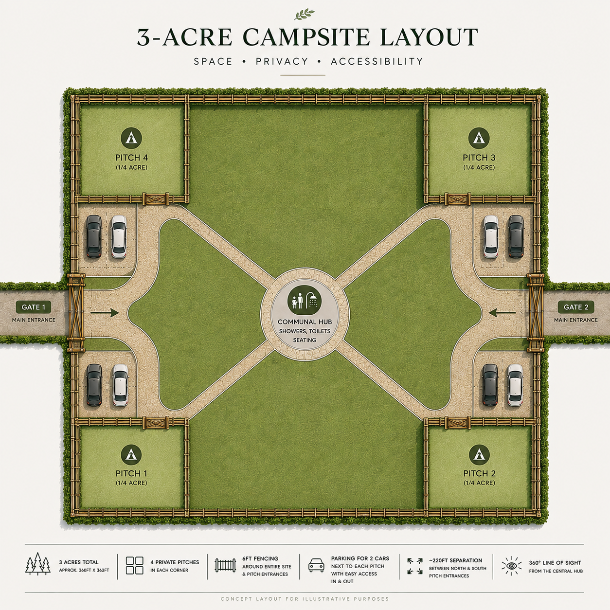 Wildfields three acre campsite concept layout